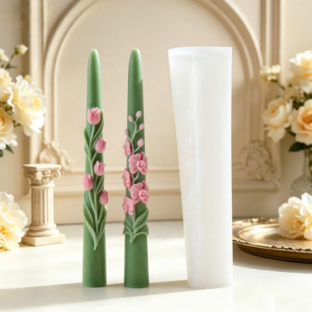 Orchid Phalaenopsis - แม่พิมพ์ซิลิโคนเทียนแท่งยาวลายดอกไม้ 3 มิติ ลายดอกทิวลิปและกล้วยไม้ สำหรับทำเทียนจากขี้ผึ้งถั่วเหลือง ของตกแต่งบ้าน