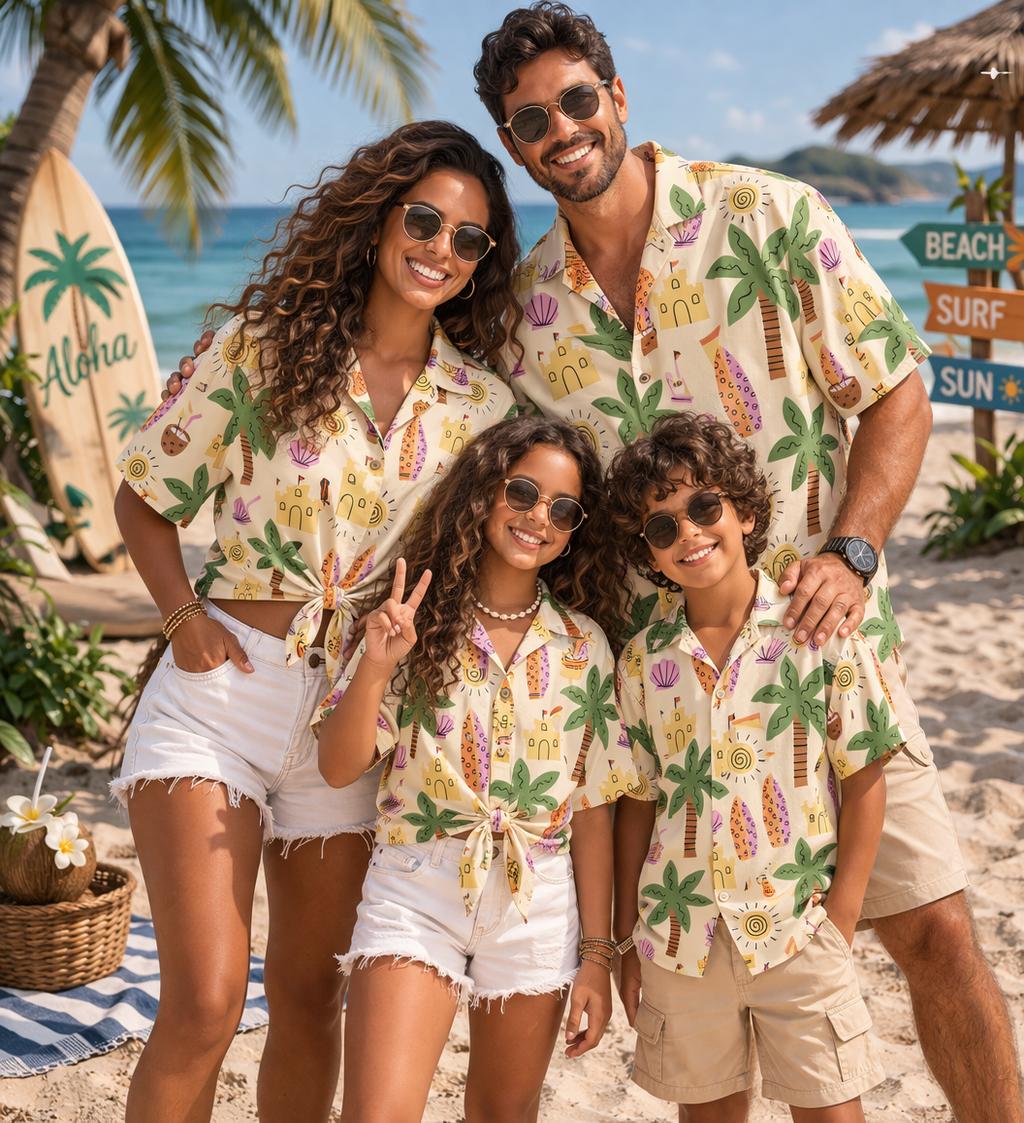The Plant Parent - เสื้อเชิ้ตเด็กสไตล์ฮาวาย ลายพืช ดอกไม้ ต้นมะพร้าว เสื้อครอบครัวสำหรับวันพักผ่อนริมชายหาด เสื้อคู่พ่อแม่ลูก