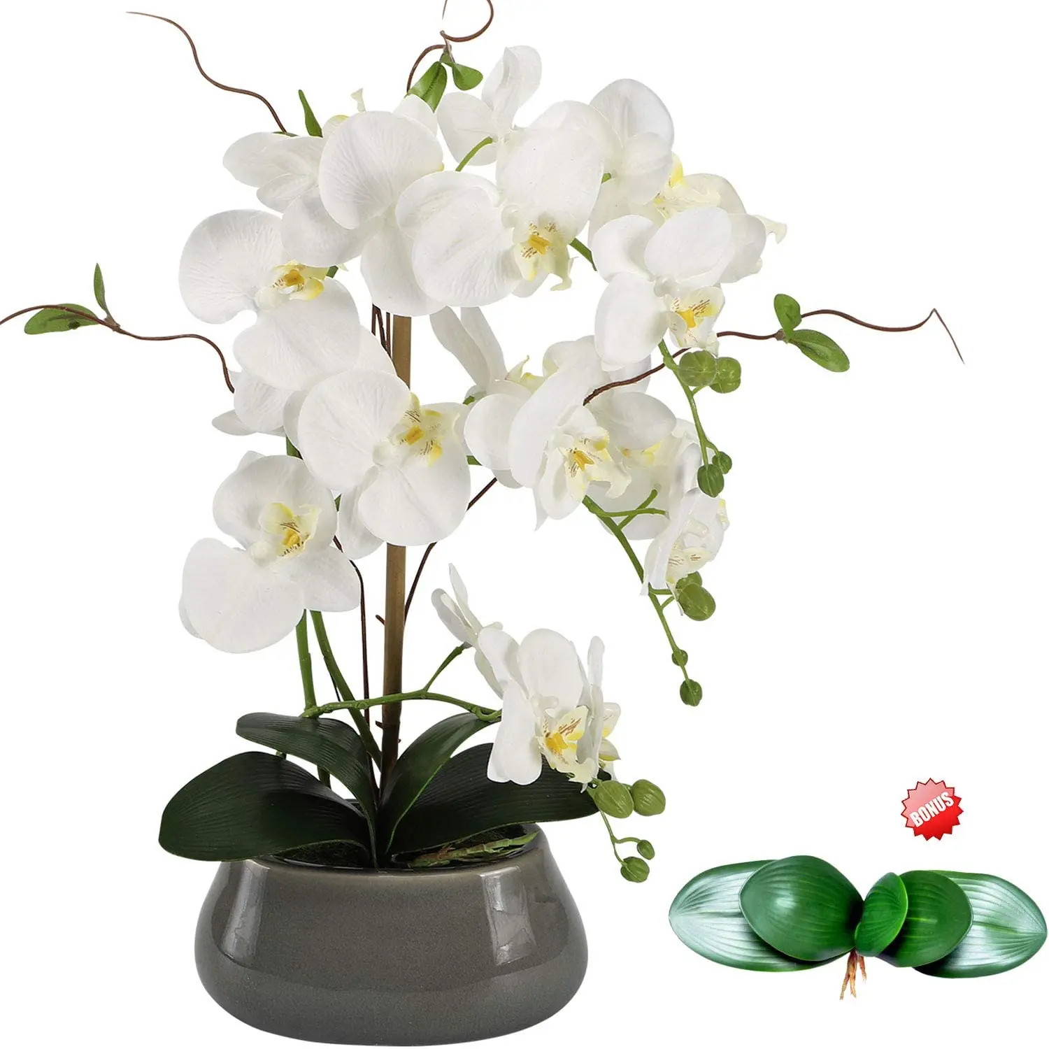 Orchid Phalaenopsis - แกนกลางดอกไม้กล้วยไม้เทียมสำหรับโต๊ะอาหารพร้อมแจกันผ้าไหมตกแต่งต้นไม้ปลอม