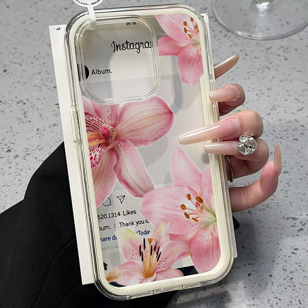Plants X - เคสโทรศัพท์ใสลายดอกลิลลี่สีชมพูสำหรับ iPhone 17 11 12 14