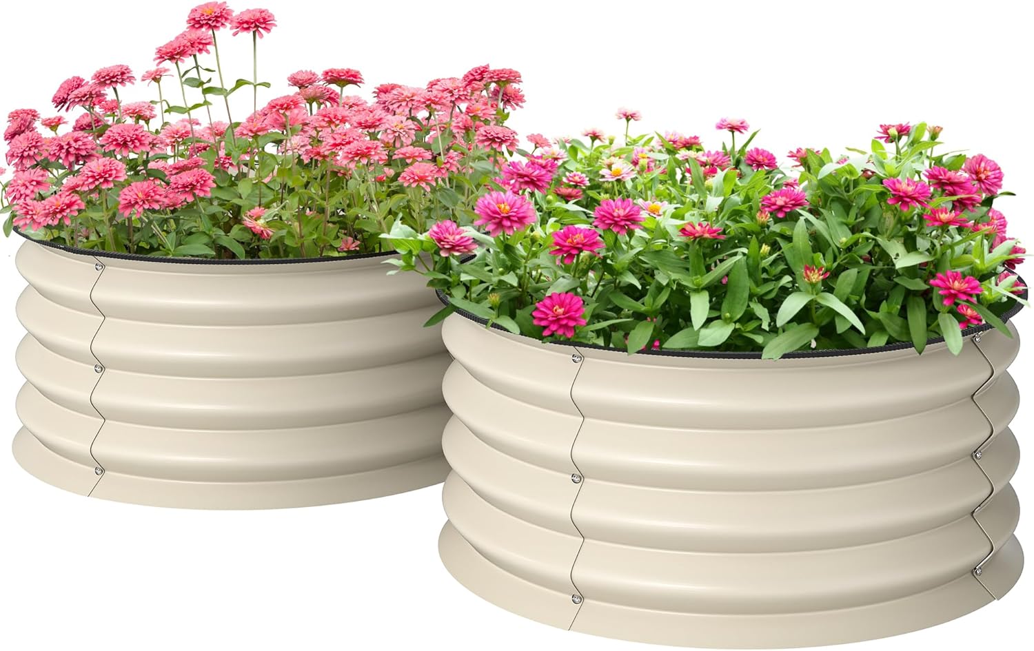 Plants X - ชุดแปลงปลูกผักยกพื้นแบบชุบสังกะสี 2 ชิ้น, กระถางปลูกสำหรับปลูกพืชกลางแจ้งพร้อมขอบนิรภัย, ถังปลูกแบบประกอบง่ายสำหรับปลูกดอกไม้ สมุนไพร